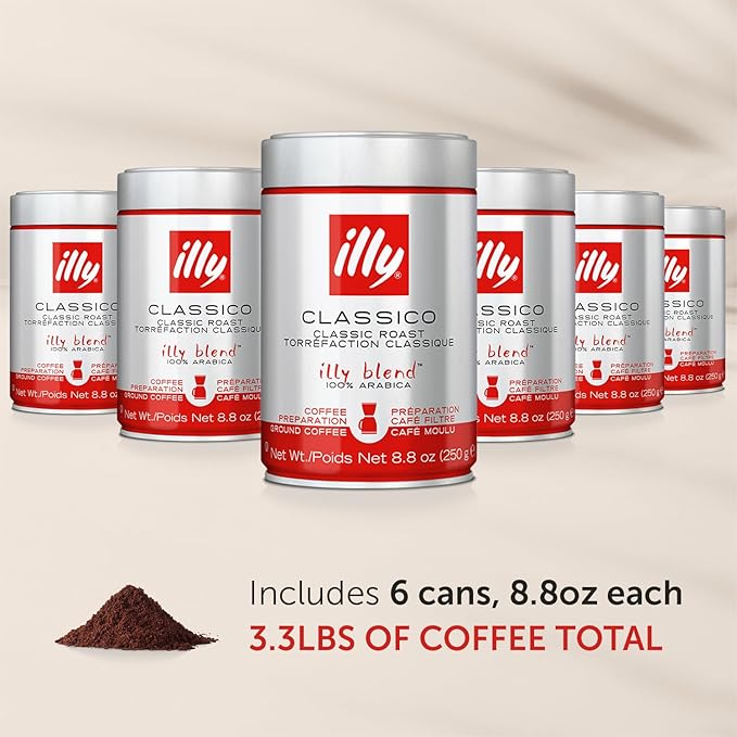 Illy Caffe Coffee - Ground Coffee - Medium Roast for Drip Coffeemakers - 8.8 oz - Case of 6-FlexoryFit