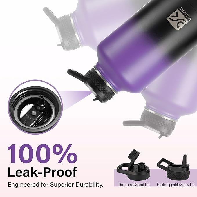 Insulated Water Bottle | Thickened Stainless Steel Vacuum Metal | Portable Sports Half Gallon Large Water Jug for Gym and Hiking with Straw, Carrier Bag, Handle Strap | BPA-Free 64 oz-FlexoryFit