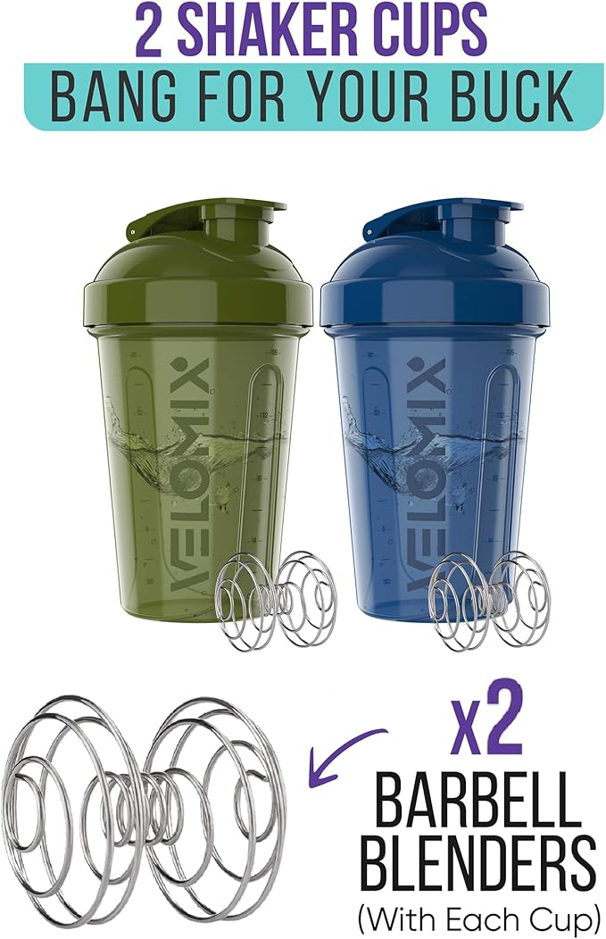 '-2 Pack- 20 oz Protein Shaker Bottles for Protein Mixes - 2x Wire Whisk | Leak Proof Shaker Cups for Protein Shakes and Pre Workout | Protein Shaker Bottle Pack-FlexoryFit