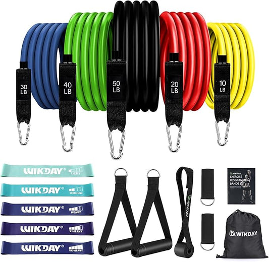 Exercise Resistance Bands with Handles for Working Out, 150/200/250/300 lbs Workout Bands Set with Door Anchor for Physical Therapy, Yoga, Pilates-FlexoryFit