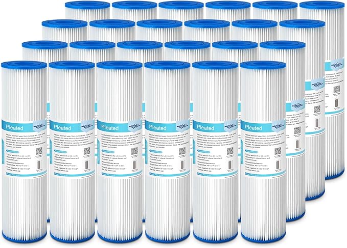 Membrane Solutions 20 Micron Pleated Polyester Sediment Water Filter 10"x2.5" Replacement Cartridge Universal Whole House Pre-Filter Compatible with W50PE, WFPFC3002, SPC-25-1050, FM-50-975 - 24 Pack