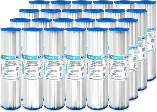 Membrane Solutions 20 Micron Pleated Polyester Sediment Water Filter 10"x2.5" Replacement Cartridge Universal Whole House Pre-Filter Compatible with W50PE, WFPFC3002, SPC-25-1050, FM-50-975 - 24 Pack