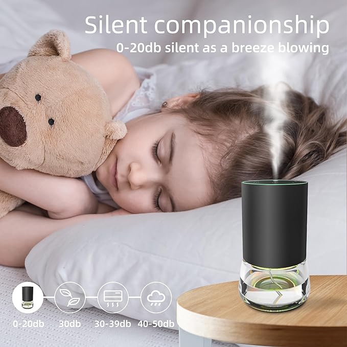 Waterless Essential Oil Diffuser 100ML Large Capacity Battery Operated Cordless Aromatherapy Diffuser with Timing & 3 Mist Levels car Diffuser 7 Colour Led Lights (Black-Set)