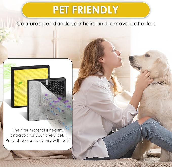 4+8 Pack PR1 Filter Pet Care Replacement Filter for Mooka PR1 Air Purifier, H13 True HEPA Filter, 3-in-1 Activated Carbon Filter for Home Large Room up to 2200sq.ft, with 8 Pieces Washable Pre-Filters