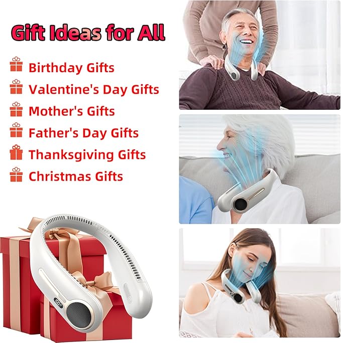 Portable Neck Fan,Hands Free Personal Wearable Bladeless Fan,6000mAh USB Rechargeable,360° Cooling,LED Display,4-Speeds,Birthday Gifts for Men Women Dad Mom,Outdoor Indoor Travel Camping (Light grey)