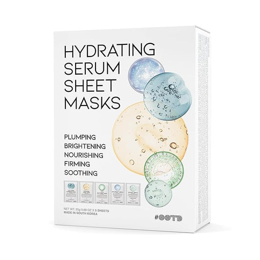 Hydrating Sheet Mask Starter Kit Variety Pack for Skin Care, Dry, Ance, Sensitive Skin, Korean Vegan Facial Sheet Mask for Men & Women, Collagen, Cica, Ceramide, Hyaluron, Retinol 5EA-FlexoryFit