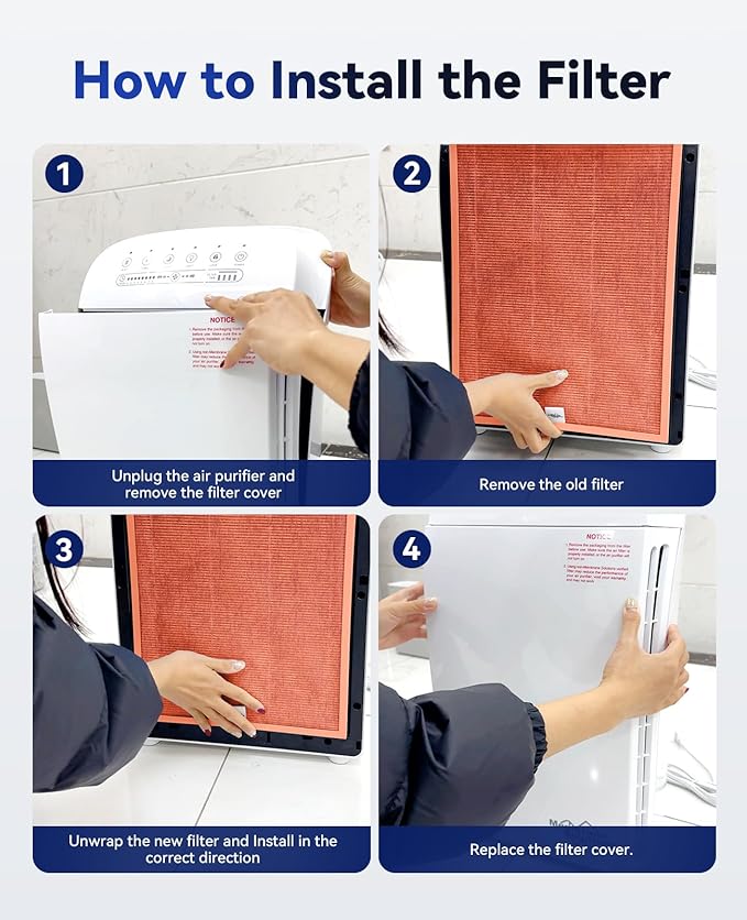 Membrane Solutions MSA3/MSA3S Toxin Gas VOCs Removal Air Purifier Filter Replacement 2 Pack, Upgraded 4-in-1 H13 True HEPA Filter with OdallerPure Technology