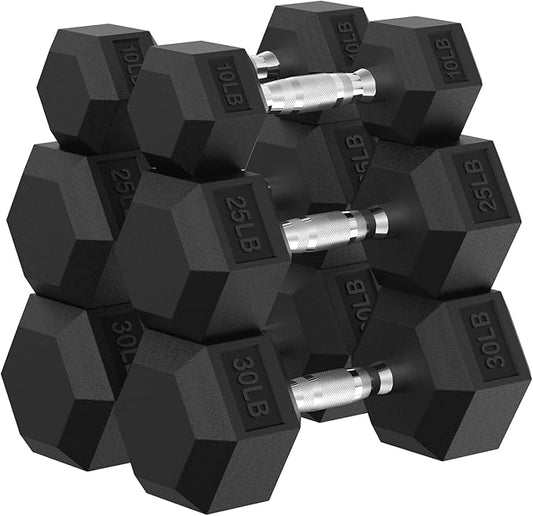 PAPABABE Hex Dumbbell Set, 45-135 lb Rubber Encased Home Gym Dumbbells, Weights Dumbbells Set for Women & Men, Hand Weight with Anti-Slip Grip-FlexoryFit