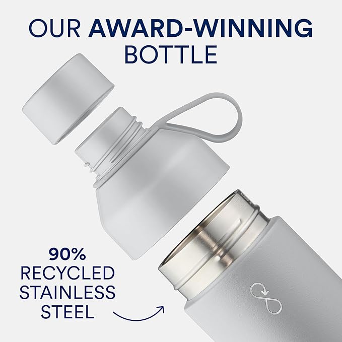 Ocean Bottle - Recycled Stainless Steel Drinks Reusable Water Bottle - Eco-Friendly & Reusable - Rock Grey - 17 oz