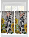 Farmhouse Tier Curtains 45 Inches Long, Vintage Sunflowers Animals Printed Wood by Unknown