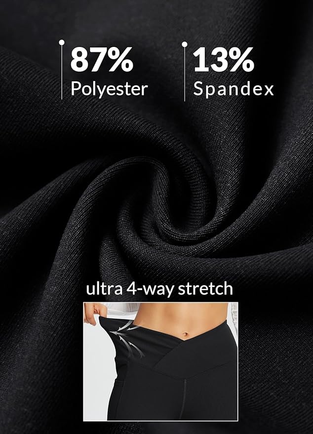 baleaf Women's V Crossover Flare Leggings with Pockets Yoga Pants High Waist Casual Workout Gym Bell Bottom Leggings-FlexoryFit