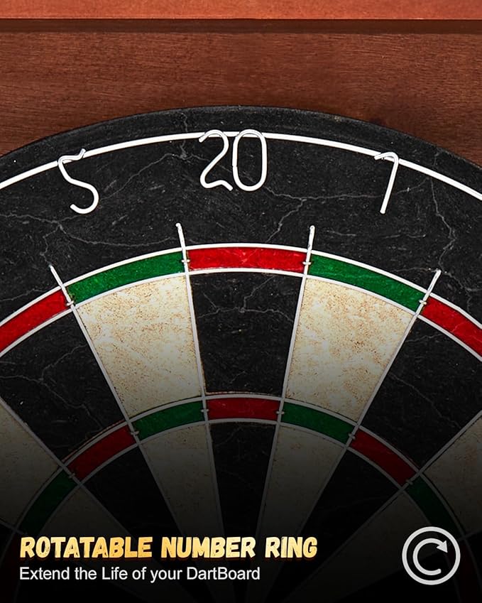 Sisal Dart Board Cabinet Sets, Decorative Dart Boards for Adults [6*Steel Darts] - Wooden Dartboard Cabinet with Integrated Scoreboard for Family Game Rooms