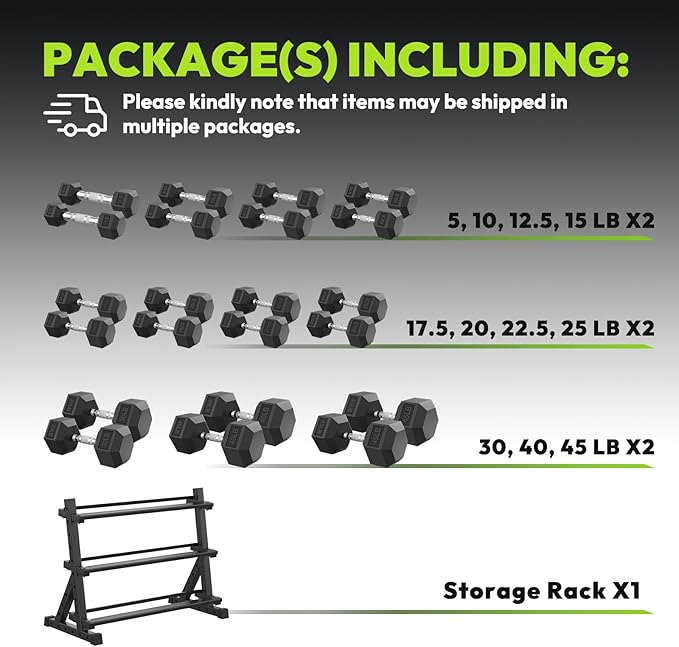 Hex Dumbbell Sets with Rack, 290-670 lb Rubber Encased Exercise & Fitness Dumbbells Set, Hand Weight for Strength Training, Weight Dumbbells-FlexoryFit