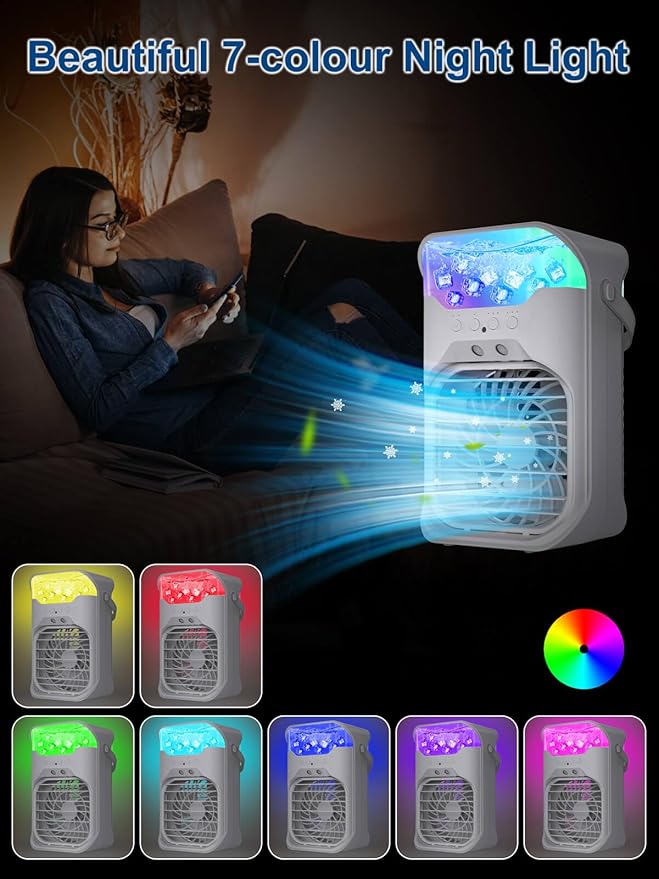 Portable Air Conditioner, 1500ML, Removable & Washable Fan Blades, Timer Function, 4 Speeds, 2 Cool Mists, 7-Color Light, Personal Evaporative Air Cooler for Home, Office, Bedroom, and Camping-White