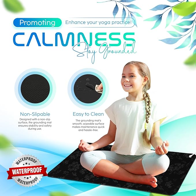 Grounding Mat for Feet, Chair & Yoga | Earthing Grounding Mat for Pain Anxiety Pain Relief, Inflammation | Spacious Grounding Pads for Sleep & Wellness | Includes Grounding Tester, Cable & Mat Tester-FlexoryFit