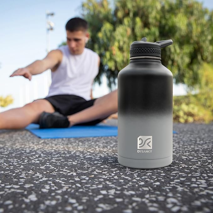 Insulated Water Bottle | Thickened Stainless Steel Vacuum Metal | Portable Sports Half Gallon Large Water Jug for Gym and Hiking with Straw, Carrier Bag, Handle Strap | BPA-Free 64 oz-FlexoryFit