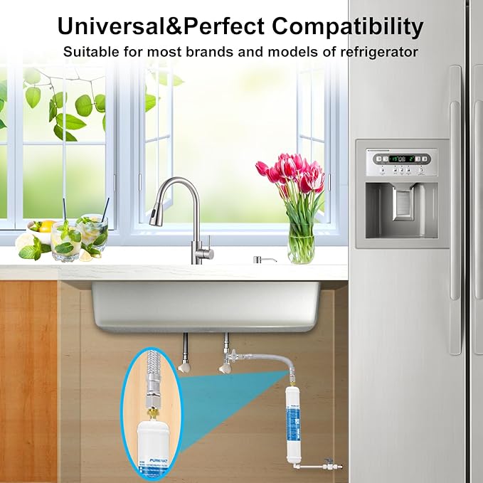 Inline Water Filter for Refrigerator and Ice Maker(1 Pack),1/4" Push Connect Post Carbon Filter Replacement for Reverse Osmosis Water System,Include 1/4" Water Line and Quick Connect Fittings