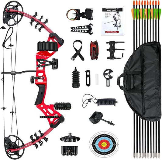 Youth Compound Bow Set 15-45 Lbs for Teens and Beginner, Package with Archery Hunting Equipment, Max Speed 260fps, Adjustable, Right Hand