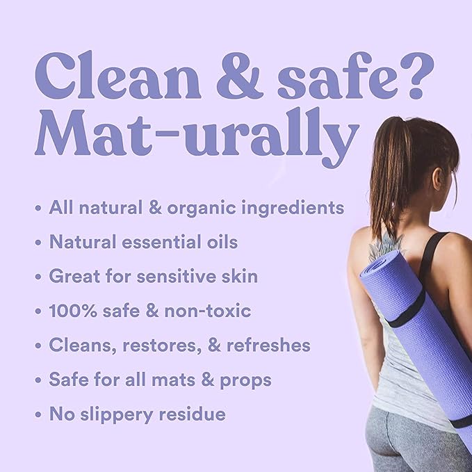 ASUTRA Yoga Mat Cleaner Spray (Peaceful Lavender - Aluminum Bottle), 4 fl oz - No Slippery Residue, Organic Essential Oils, Deep-Cleansing for Fitness Gear & Gym Equipment, Microfiber Towel Included-FlexoryFit