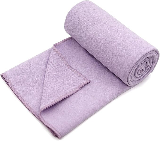 Eunzel Yoga Towel,Hot Yoga Mat Towel with Grip Dots Sweat Absorbent Non-Slip for Hot Yoga, Pilates and Workout 24" x72", Taro Purple-FlexoryFit