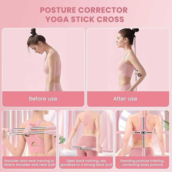 Yoga Stick, Posture Correction Stick for Women and Men, Relieve Back Pain, Upper and Lower Back Stretchers and Straighteners, 24.4-36.2 Inch Stretching Stick Neck Hump Corrector-FlexoryFit