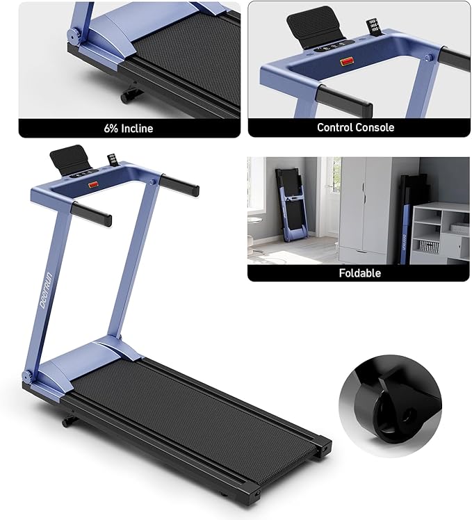 DeerRun Treadmills for Home with Incline and Handles, 3.5 HP Foldable Treadmill 350 LBS Weight Capacity for Small Spaces, Folding Running Machine with Smart APP-FlexoryFit