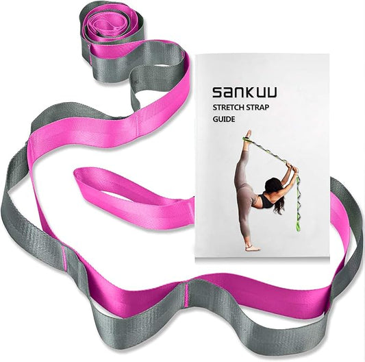 SANKUU Yoga Straps Stretching Strap with 12 Loops Workout Poster, Straps for Stretching Physical Therapy Equipment Long Stretch Out Bands for Exercise, Pilates and Gymnastics for Women Men-FlexoryFit