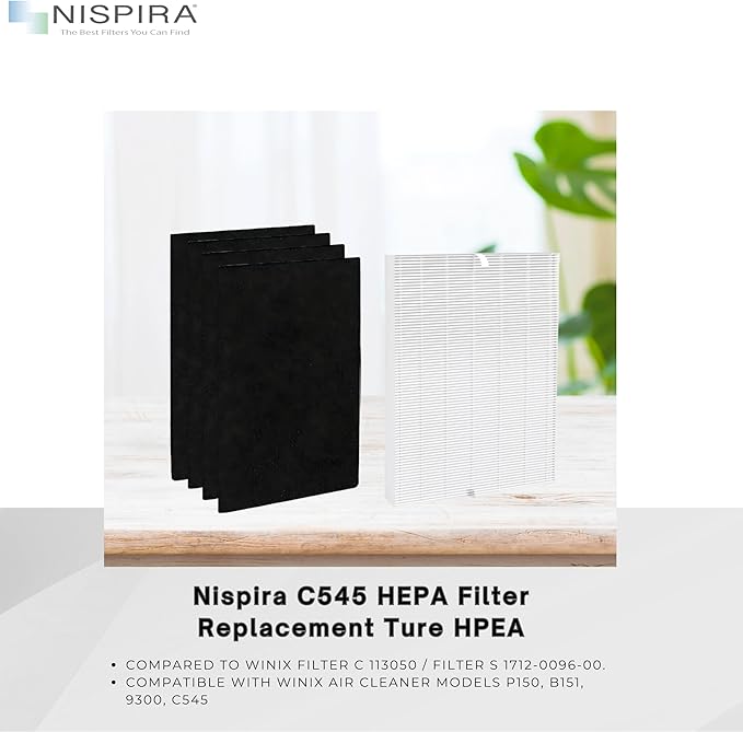 Nispira C545 HEPA Filter Replacement Ture HPEA For Winix C545 Air Purifier, P150, B151, 9300, Part Filter S 1712-0096-00 & 2522-0058-00, 113050 1 Set