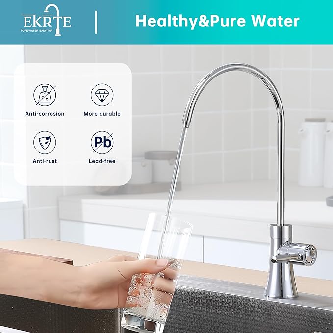 EKRTE Polished Chrome Drinking Water Purifier Faucet, Kitchen Bar Sink Drinking Purifier Kitchen Faucet for Under Sink Water Filter System