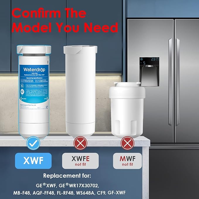 Waterdrop XWF Water Filter for GE® XWF Refrigerator, Replacement for GE® XWF, WR17X30702, 2 Filters(NOT XWFE®)