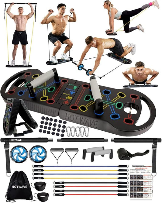 HOTWAVE Push Up Board Fitness, Portable Foldable 20 in 1 Push Up Bar at Home Gym, Pushup Handles for Floor. Professional Strength Training Equipment For Man and Women,Patent Pending-FlexoryFit
