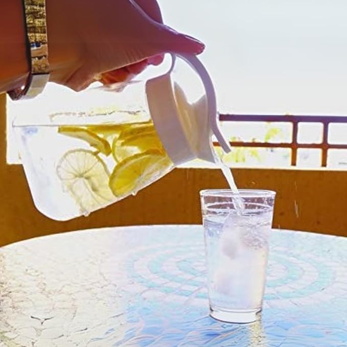 Compact Airtight Water Pitcher with Lid – 1.4QT (45oz) Leakproof Jug for Hot & Cold Drinks, Tea, Coffee, Water – Slim, Space-Saving, Dishwasher Safe, Made in Japan