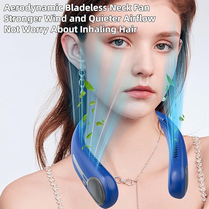 Portable Neck Fan,Hands Free Personal Wearable Bladeless Fan,6000mAh USB Rechargeable,360° Cooling,LED Display,4-Speeds,Birthday Gifts for Men Women Dad Mom,Outdoor Indoor Travel Camping (Navy)