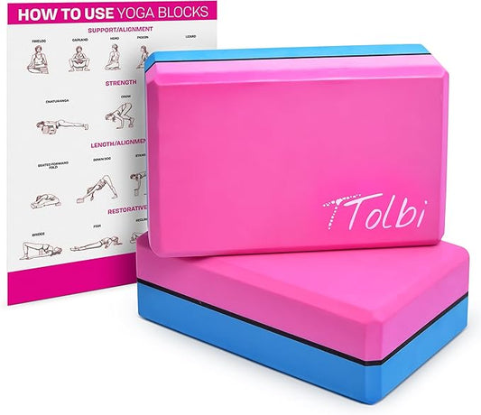 Yoga Blocks 2 Pack Set with Dance Stretch Band & Guide: Non-Slip EVA Foam Block - Ideal Stretching Equipment for Home Workouts, Pilates, Dance, Ballet, Gymnastics, Exercise - Stretch Strap Stuff Props-FlexoryFit