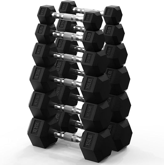PAPABABE Hex Dumbbell Set 45-550 lb, Rubber Encased Home Gym Dumbbells, Weights Dumbbells for Women & Men, Hand Weight for Strength Training-FlexoryFit