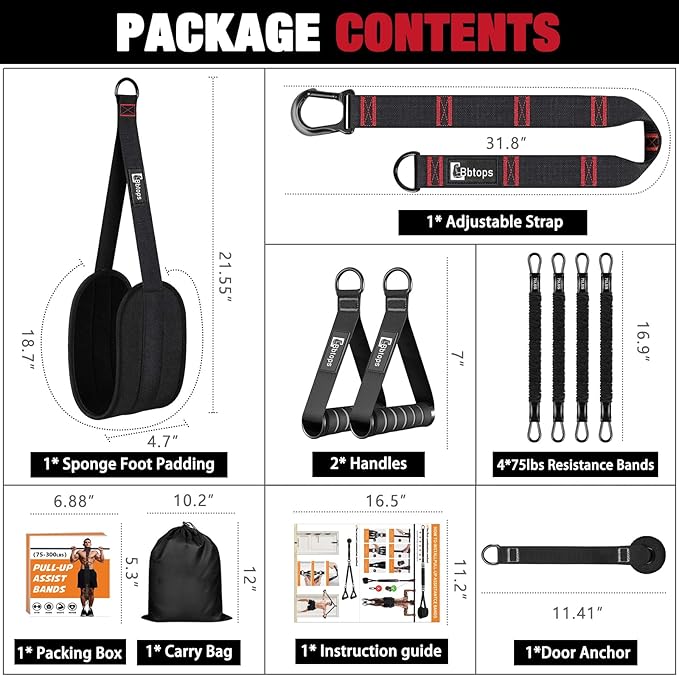 Pull Up Assistance Bands,Up to 300 lbs Assistance,Adjustable Heavy Duty 4 Resistance Bands for Pull up, with Feet/Knee Rest, Handle and Door Anchor for Home Gym Fitness Exercise Strength Training-FlexoryFit