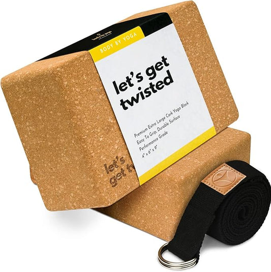 Premium Cork Yoga Blocks - Extra Large Yoga Block 2-Pack or Extra Tall 1-Pack for Inflexible Yogis | Natural, High-Density Cork for Superior Support & Stability | Optional Yoga Strap & Gift Box-FlexoryFit