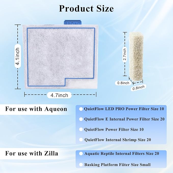 Medium Filter Cartridge Replacement Compatible with Aqueon QuietFlow LED PRO Power Filter Size 10/Power Filter Size 10/E Internal Power Filter Size 20 (8+6 Counts Ammonia Reducer Filter Pads)