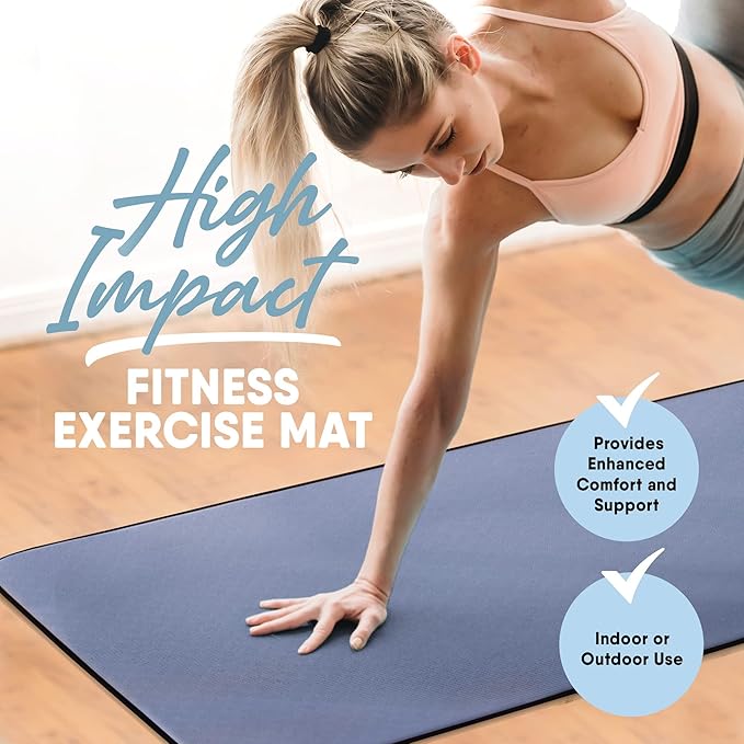 MICRODRY Deluxe Fitness Exercise Yoga Mat for Home & Gym, Extra Thick for High Impact Training, Multi Layered Skid Resistant Surface, Odor Neutralizing with Carrying Strap-FlexoryFit