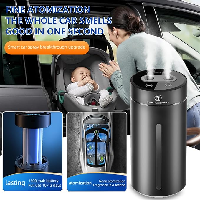 Smart Car Air Freshener,Aromatherapy Scent Diffusers Oils Humidifier,Ultrasonic Atomizer,Adjustable Concentration,Auto On/Off,Built-in Battery,40ml French Natural Fragrance(Gun Color)