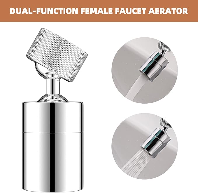 Hibbent NSF/ANSI/CAN 61 Certified Dual-function Faucet Aerator, CUPC Certification Big Angle Rotate Kitchen Sink Aerator 360 Degree Swivel Sink Sprayer Attachment-55/64 Inch Female Thread-Chrome