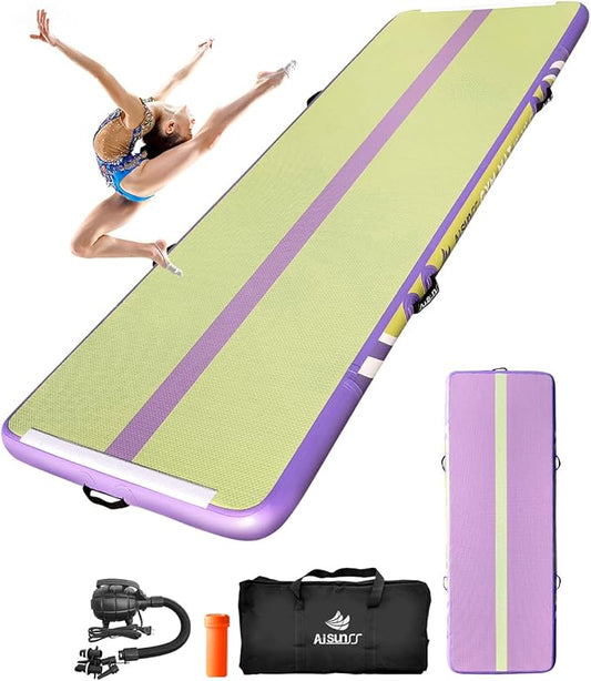 Inflatable Air Gymnastics Mat Training Mats with Air Pump 4/8 inches Thickness Gymnastics Tracks for Home Use/Tumble/Gym/Training/Cheerleading/Yoga/Beach/Park/Water-FlexoryFit