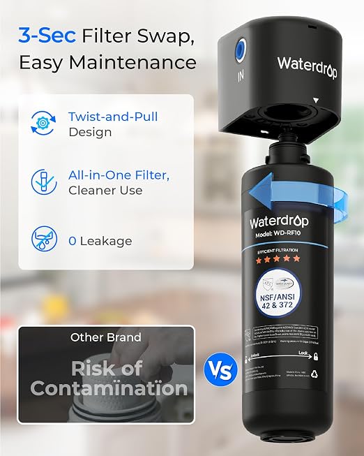 Waterdrop 10UA Under Sink Water Filter System, Bad Taste & Odor, Under Counter - Image 9