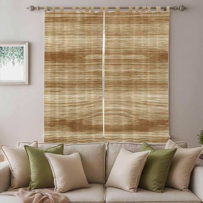 Light Brown Wood Grain Living Room Curtains 84 Inch Length, Window Curtains Tab - Image 3