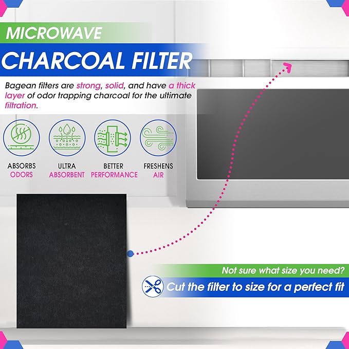 Cut-to-Fit Microwave Filter Replacement - 18” x 15” Activated Carbon Filter Fits Samsung GE LG Frigidaire Whirlpool and More - Charcoal Oven Vent Filters Removes Odors and Freshen Air (2 Pack)