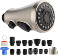 Hibbent Pull Down Kitchen Faucet Head Replacement, 3-Function Kitchen Faucet Head Sink Spray Nozzle with 15 Adapters Compatible with Moen, American Standard, Delta, Kohler Faucets, Brushed Nickel