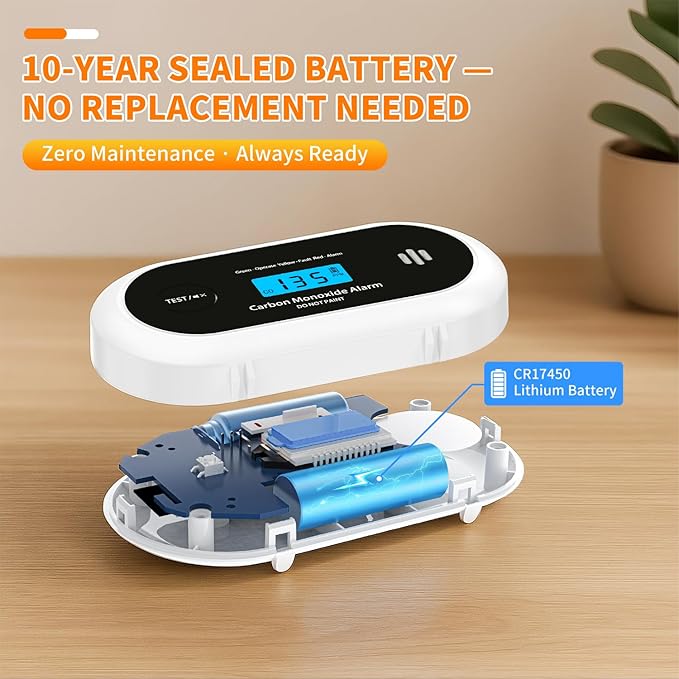 Carbon Monoxide Detector，Portable 10-Year Sealed Battery CO Alarm with LCD Display, CO Detector for Home ，Office and Travel