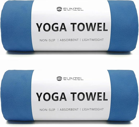 Eunzel 2 Pack Hot Yoga Towel Non Slip Yoga Mat Towel Non-Slip Sweat Absorbent Microfiber Towel for Hot Yoga, Pilates and Workout 72" x 26.5", Navy-FlexoryFit