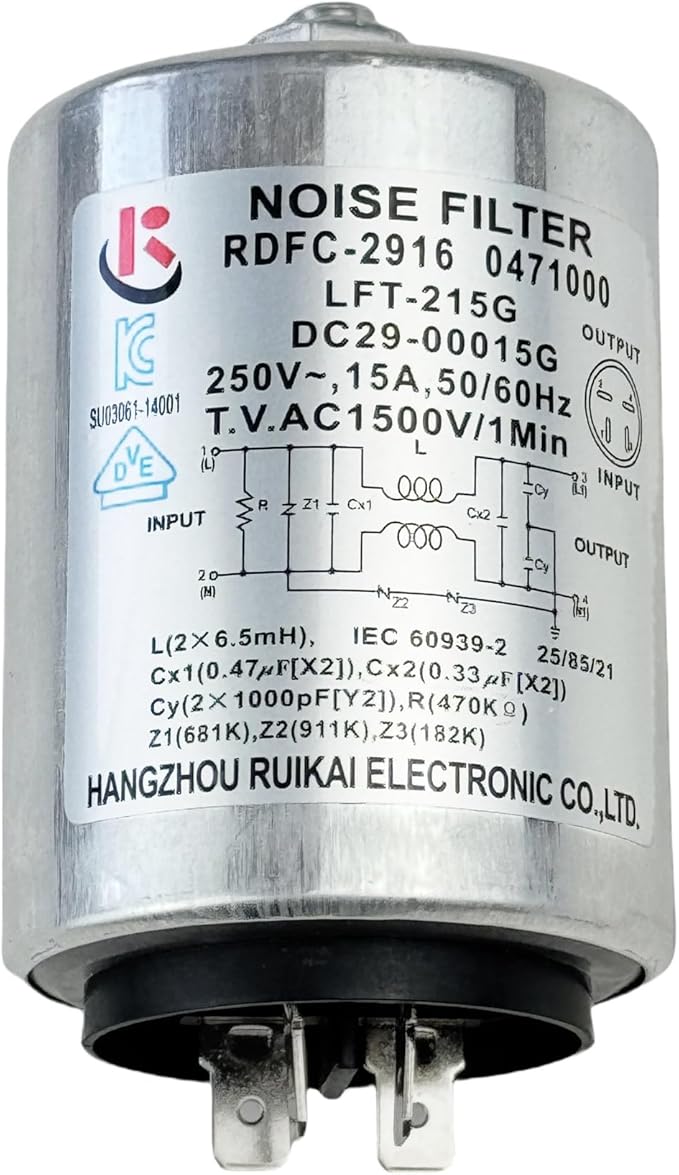 OEM DC29-00015G RDFC-2916 Washer Noise Filter LFT-215G DC29-00015K fit for Samsung Washer/Dryer Replace DC29-00009A, 0471000, 4958772, AP6975221 PS12740232, EAP12740232 250V 15A