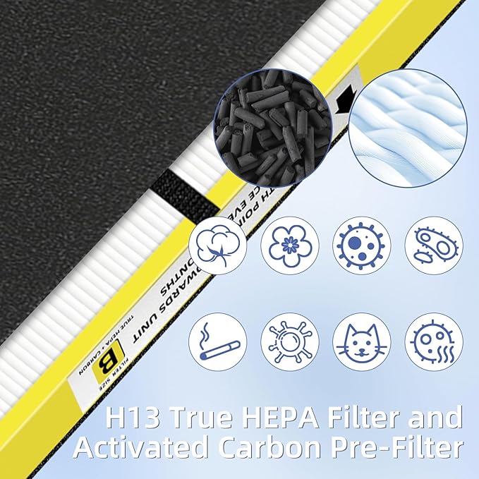 FLT4825 Replacement Filter B Fit for Germ Guardian Air Purifier, ac4825e Replacement Filter Fit for ac4825 AC4825 AC4300 AC4900 AC4825DLX AC4850 CDAP4500 AP2200, 3 True HEPA + 6 Carbon Filters